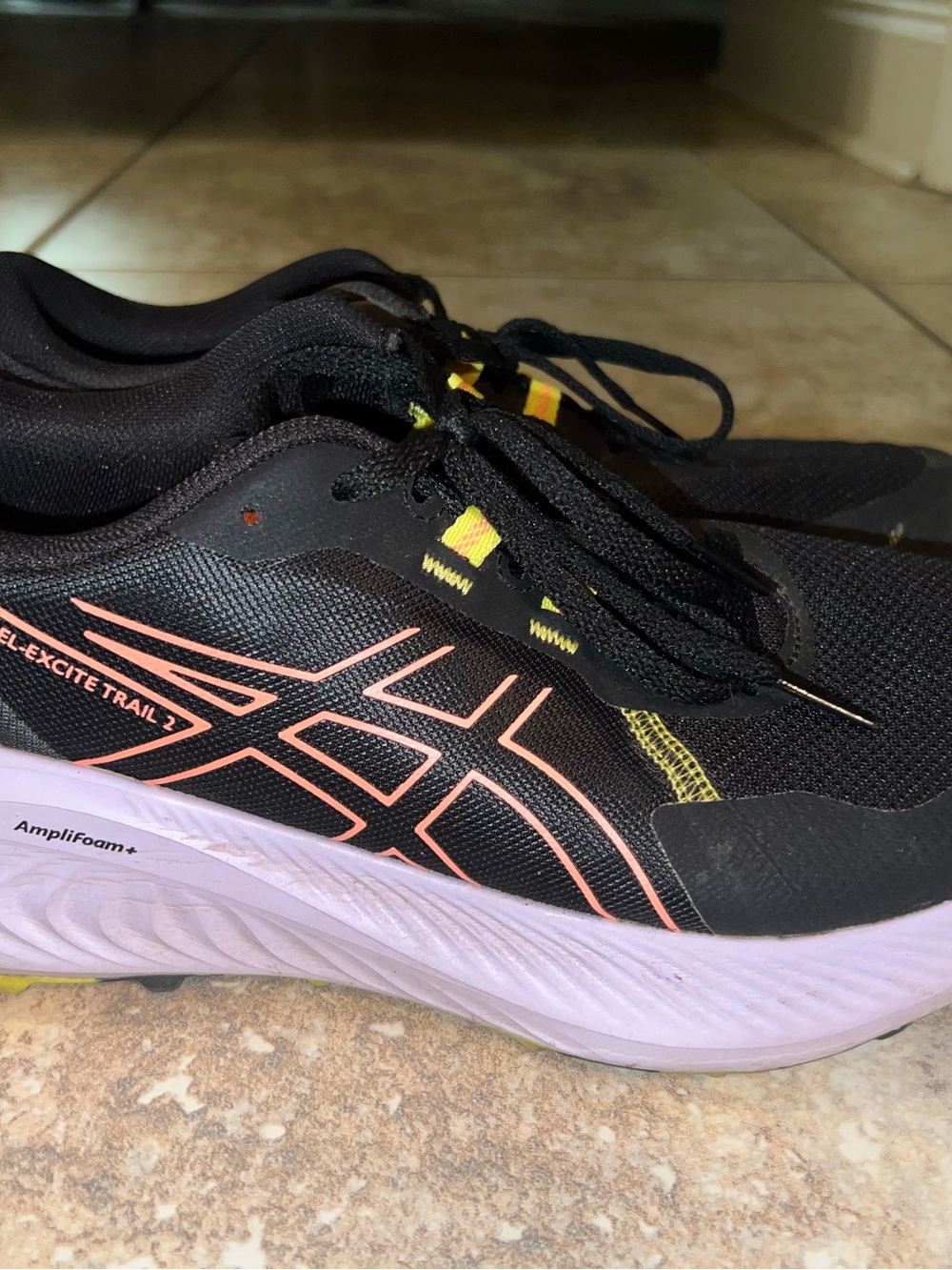 ASICS Women's Black Running Shoes with Coral and Yellow Accents